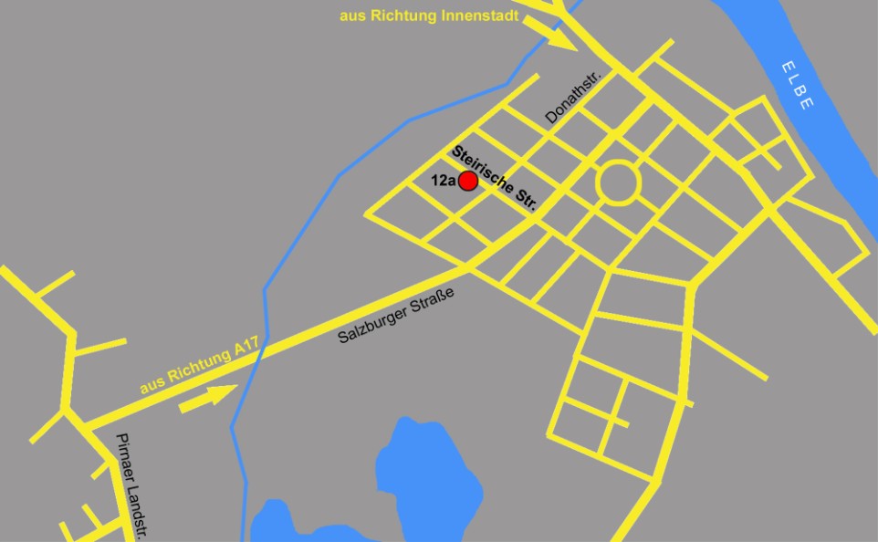 Karte zur Anfahrt zur Ferienwohnung aus Richtung Innenstadt